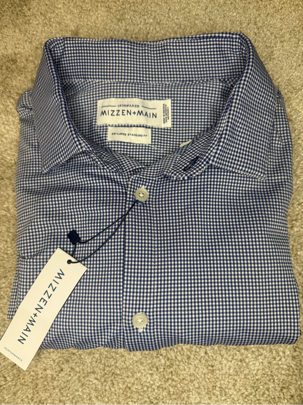 Mizzen+Main Blue and White Micro-Gingham Performance Button-Down Shirt